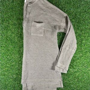 Pink Lily Waffle Knit Long Sleeve Top in Green